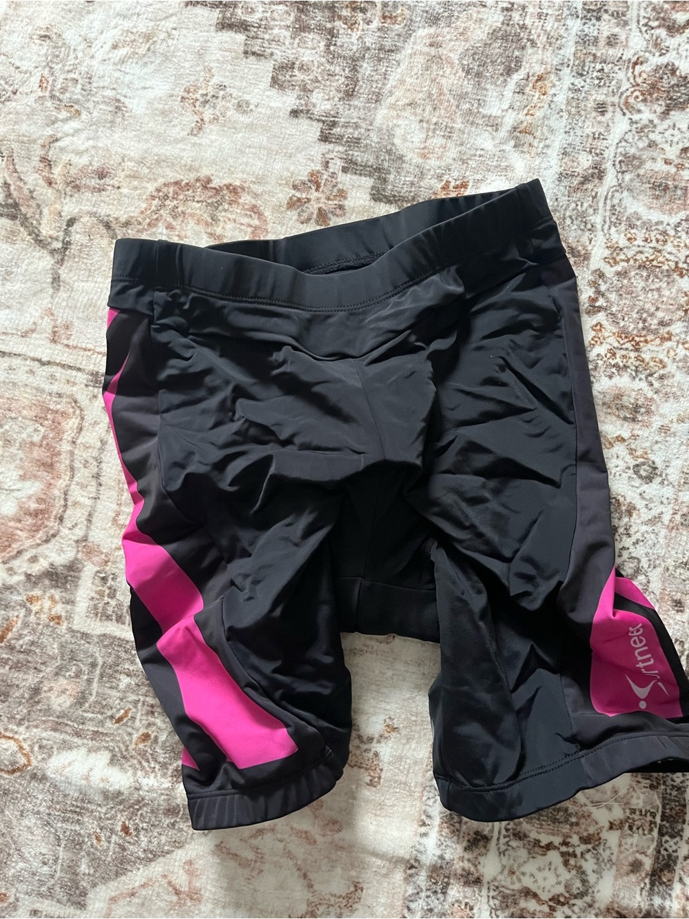 Women's Black Padded Bike Shorts with Hot Pink Side Panels